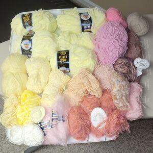 Assorted Chenille, Acrylic Yarn Collection in Yellow and Pink